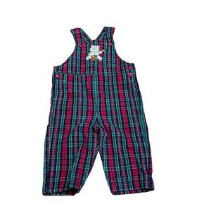 Little Wonders Boys Jumper Overalls Size 12 Months Christmas Red Green Plaid EUC